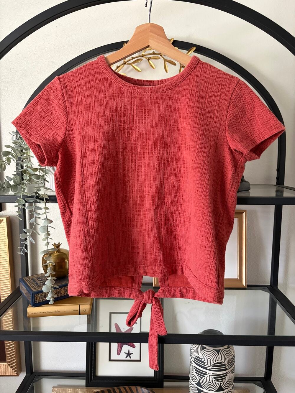 Madewell XS Textured Tie Back Crop Top  Short Sleeve Boxy Tee